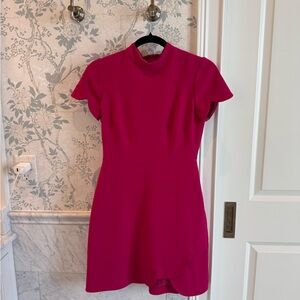 Shoshanna Pink Scallop Hem Mini Dress Size 0 Mock Neck Structured Cocktail Dress